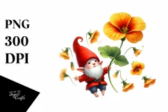 Cute Baby Gnome Falling with Nasturtium PNG Product Image 1