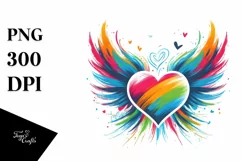 Colorful Heart with Wings, Transparent PNG Product Image 1