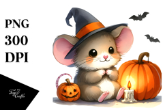 Cute Baby Mouse in Halloween Scenery PNG Product Image 1