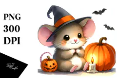 Cute Baby Mouse in Halloween Scenery PNG Product Image 1