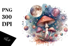 Detailed Mystical Celestial Mushroom Watercolor PNG Product Image 1