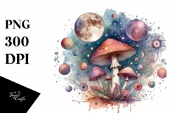 Detailed Mystical Celestial Mushroom Watercolor PNG Product Image 3
