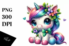 Baby Unicorn with Clover PNG Product Image 1