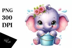 Cute Smiling Baby Elephant Bubbly Bucket Clipart Product Image 1
