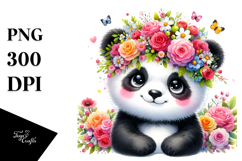 Vibrant Panda Floral Crown | Sublimation Clipart Product Image 1