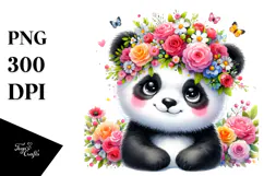 Vibrant Panda Floral Crown | Sublimation Clipart Product Image 1
