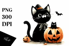 Simple Funny Halloween Clipart with Black Cat PNG Product Image 3