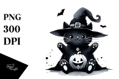 Simple Funny Halloween Clipart with Black Cat PNG Product Image 1