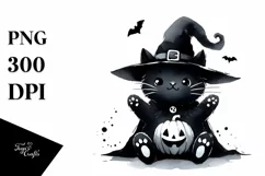 Simple Funny Halloween Clipart with Black Cat PNG Product Image 3