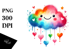 Watercolor Digital Cloud with Hearts, PNG Product Image 1