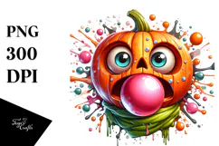 Funny Pumpkin Head Chewing Bubble Gum PNG Product Image 1