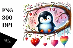 Colorful Penguin Sitting on Tree Branch PNG Product Image 1