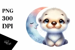 Colorful Baby Sea Otter with Moon Product Image 1