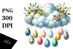 Cloud with Easter Eggs Hanging Sublimation PNG Product Image 1