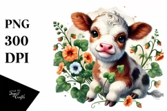 Smiling Highland Cow with Floral Ornament Product Image 1