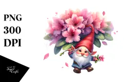 Cute Gnome with Rhododendron Flower PNG Product Image 1