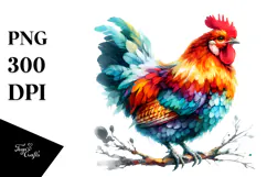 Colorful Chicken on Branch | Clipart Product Image 1