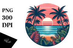 Retro Tropical Beach Sunset, PNG Product Image 1