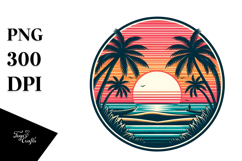 Retro Tropical Beach Sunset PNG Product Image 1