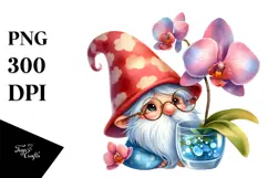Gnome with Huge Orchid in Basket, Vibrant PNG Product Image 1