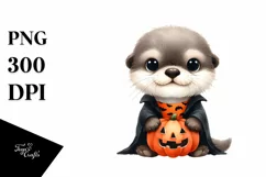 Funny Otter in Halloween Suit | Sublimation Clipart Product Image 1
