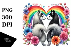 Cute Rainbow Flower Husky Holding Heart PNG Product Image 1