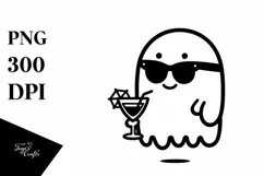 Cute Ghost with Sunglasses Holding Cocktail PNG Product Image 1