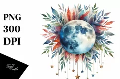 Vibrant Moon Foliage Stars Hanging Clipart Product Image 1