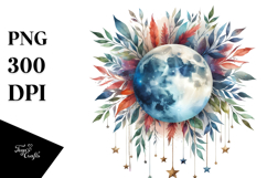 Vibrant Moon Foliage Stars Hanging Clipart Product Image 1