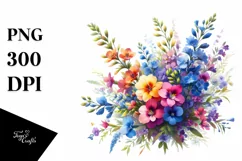 Vibrant Colorful Watercolor Bouquet with Lobelia Product Image 3