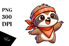 Cartoon Sloth Wearing Bandana PNG Product Image 1