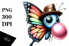 Colorful Butterfly Blowing Chewing Gum | Clipart Product Image 1