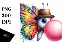 Colorful Butterfly Blowing Chewing Gum | Clipart Product Image 1