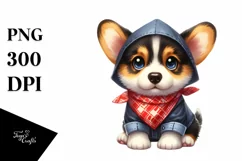 Funny Pembroke Welsh Corgi with Raincoat | Clipart Product Image 1