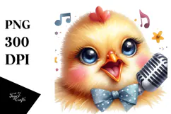 aCute Energetic Singing Chicken with Big Eyes, PNG Product Image 1