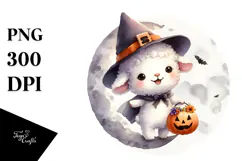 Washed Watercolor Baby Lamb Halloween PNG Product Image 1
