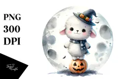 Washed Watercolor Baby Lamb Halloween PNG Product Image 1