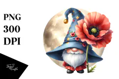 Gnome with Poppy Hat, Unique Watercolor PNG Product Image 1