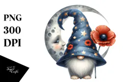 Gnome with Poppy Hat, Unique Watercolor PNG Product Image 1