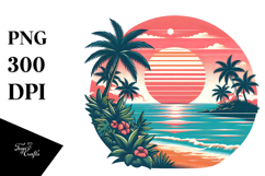 Retro Tropical Beach Sunset, PNG Product Image 1