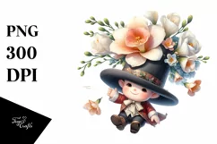 Watercolor Gnome with Freesia | Sublimation Clipart Product Image 1
