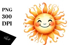 Simple Smiling Sun Watercolor PNG Product Image 1