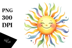 Simple Smiling Sun Watercolor PNG Product Image 1