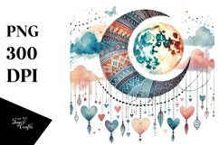 Boho Moon with Hanging Hearts PNG Product Image 1