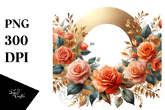 Colorful Abstract Watercolor Frame with Gold Foil Roses | Product Image 1