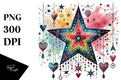 Boho Star with Hanging Hearts PNG Product Image 1