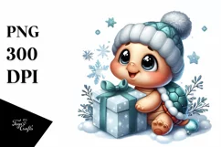 Cute Winter Baby Turtle with Present PNG Product Image 3