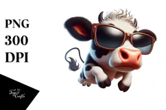 Cartoon Cow with Oversized Sunglasses PNG Product Image 1