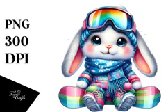 Cute Baby Bunny with Snowboard PNG Product Image 1