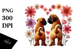 Cute Flower Bullmastiff Holding Heart PNG Product Image 1